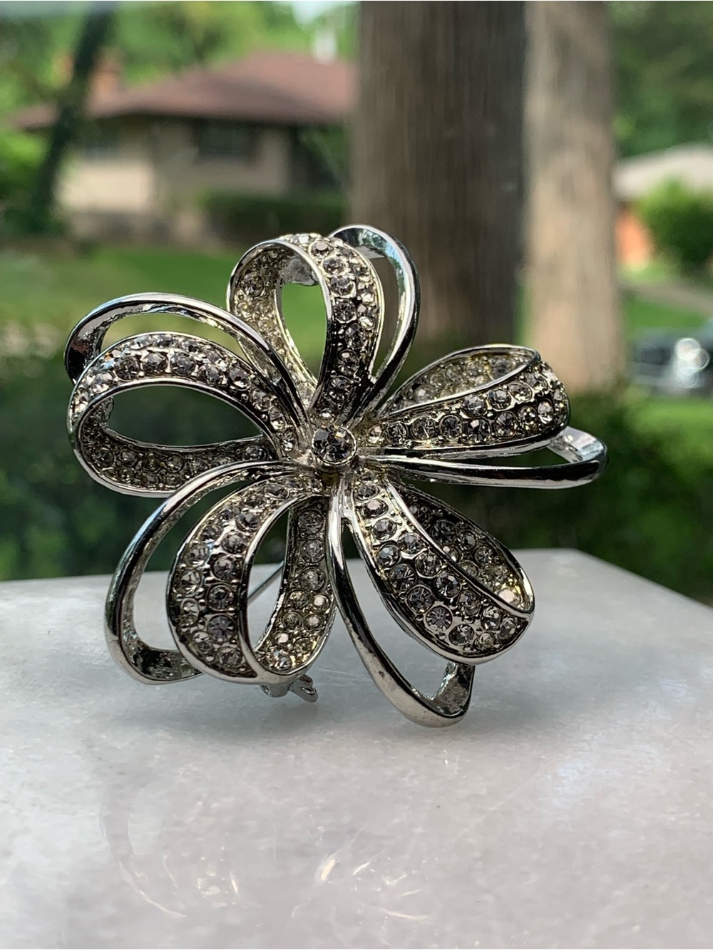 Vintage Monet Silver Tone Rhinestone Swirl Statement Brooch